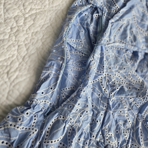 Zara Embroidered Cutout Tiered Eyelet Maxi Shirt Dress XS Light Blue - Picture 13 of 16